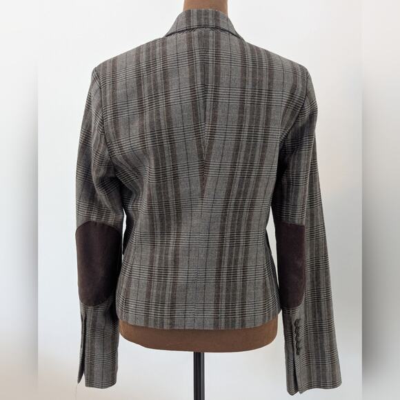 BCBG Max Azria Wool Houndstooth Academic Blazer Jacket Elbow Patches, Wmns S - Picture 2 of 7